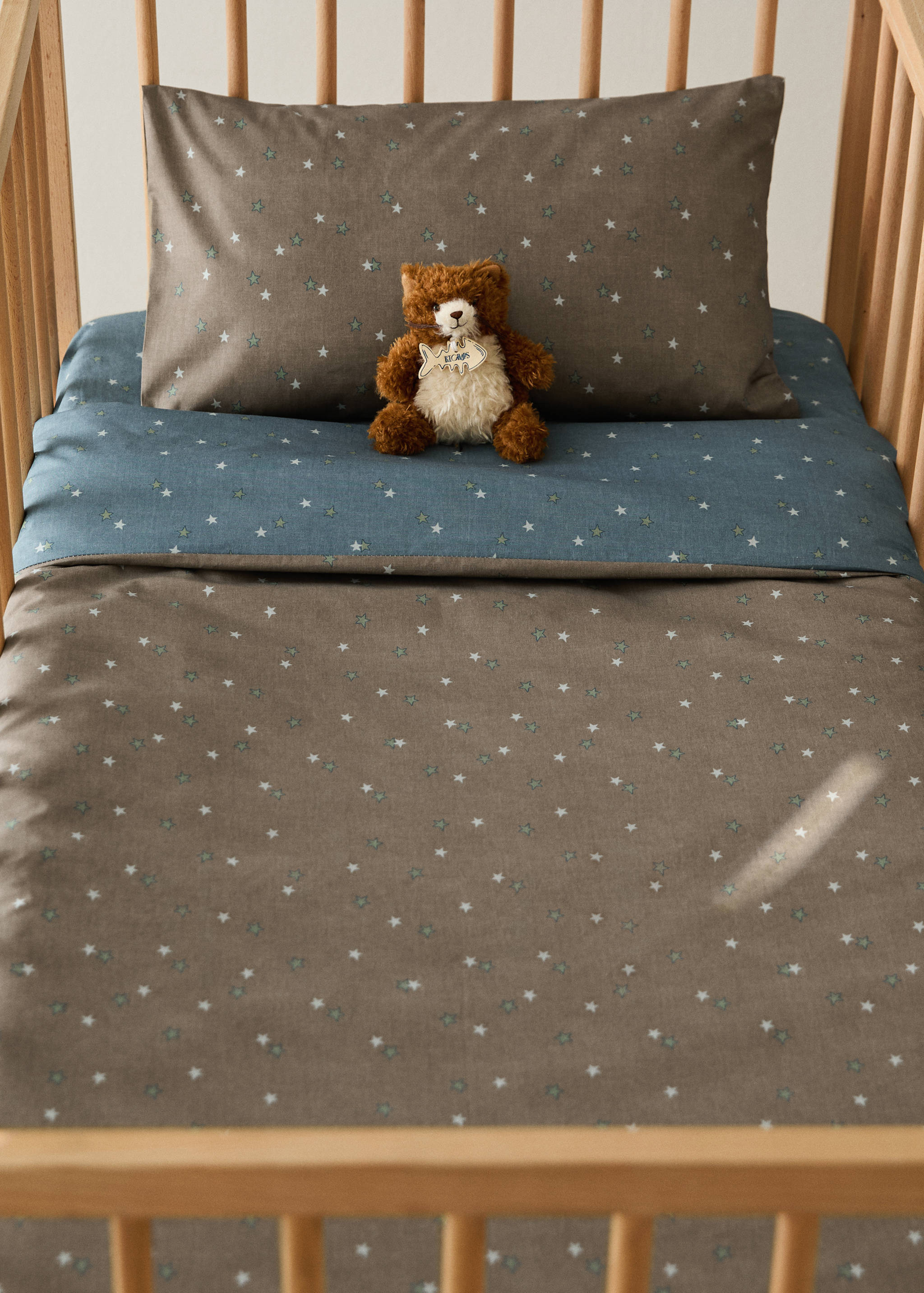 Reversible cotton percale cotton duvet cover with stars for crib - General plane