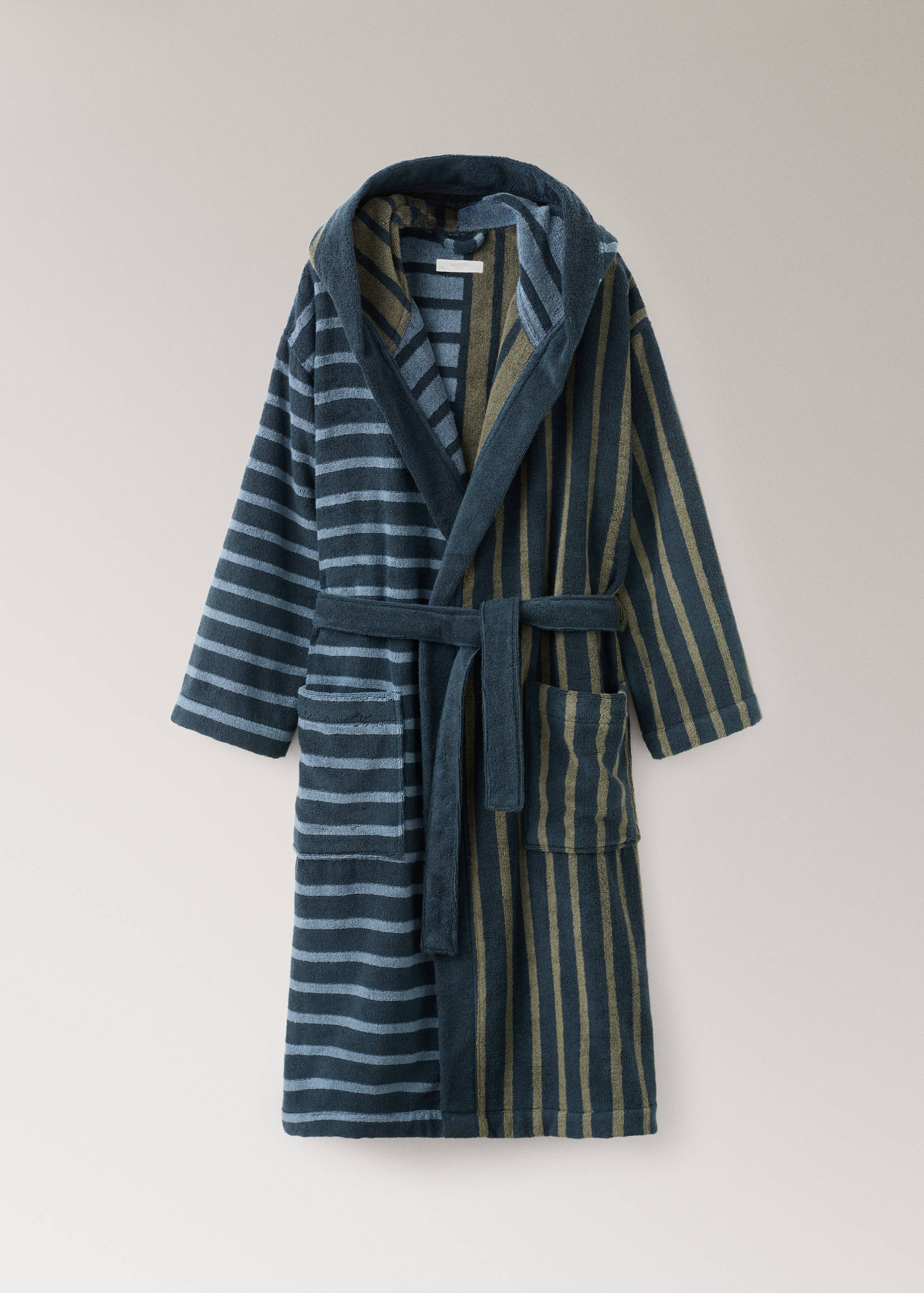 Two-tone striped cotton dressing gown - Article without model