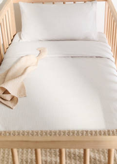 Yarn-dyed cotton duvet cover with mini-check print for cot — Ecru 1