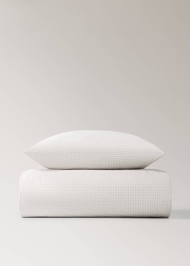 Yarn-dyed cotton duvet cover with mini-check print for cot — Ecru