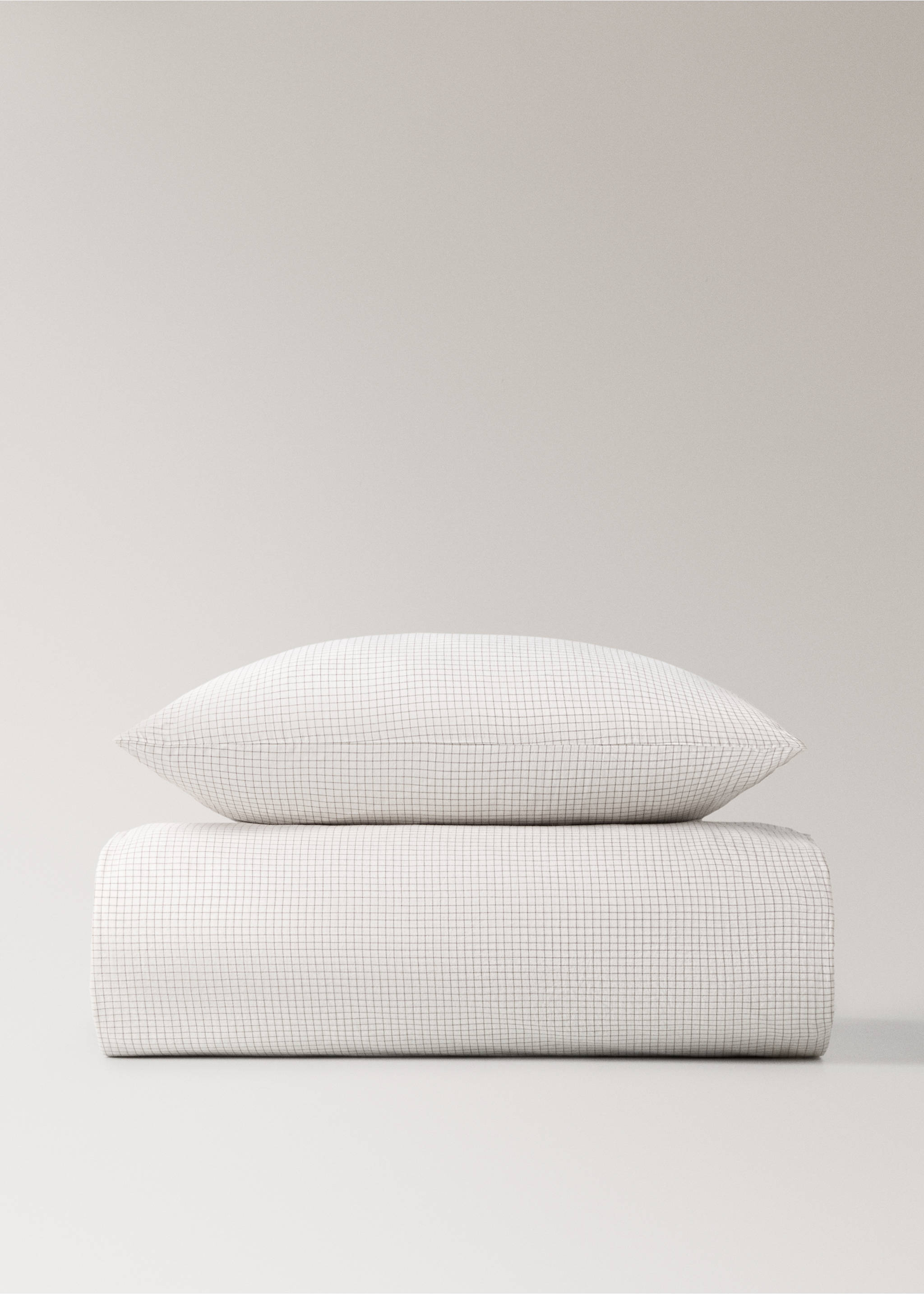 Yarn-dyed cotton duvet cover with mini-check print for cot - Article without model, Ecru. Ref: 17091565-00.