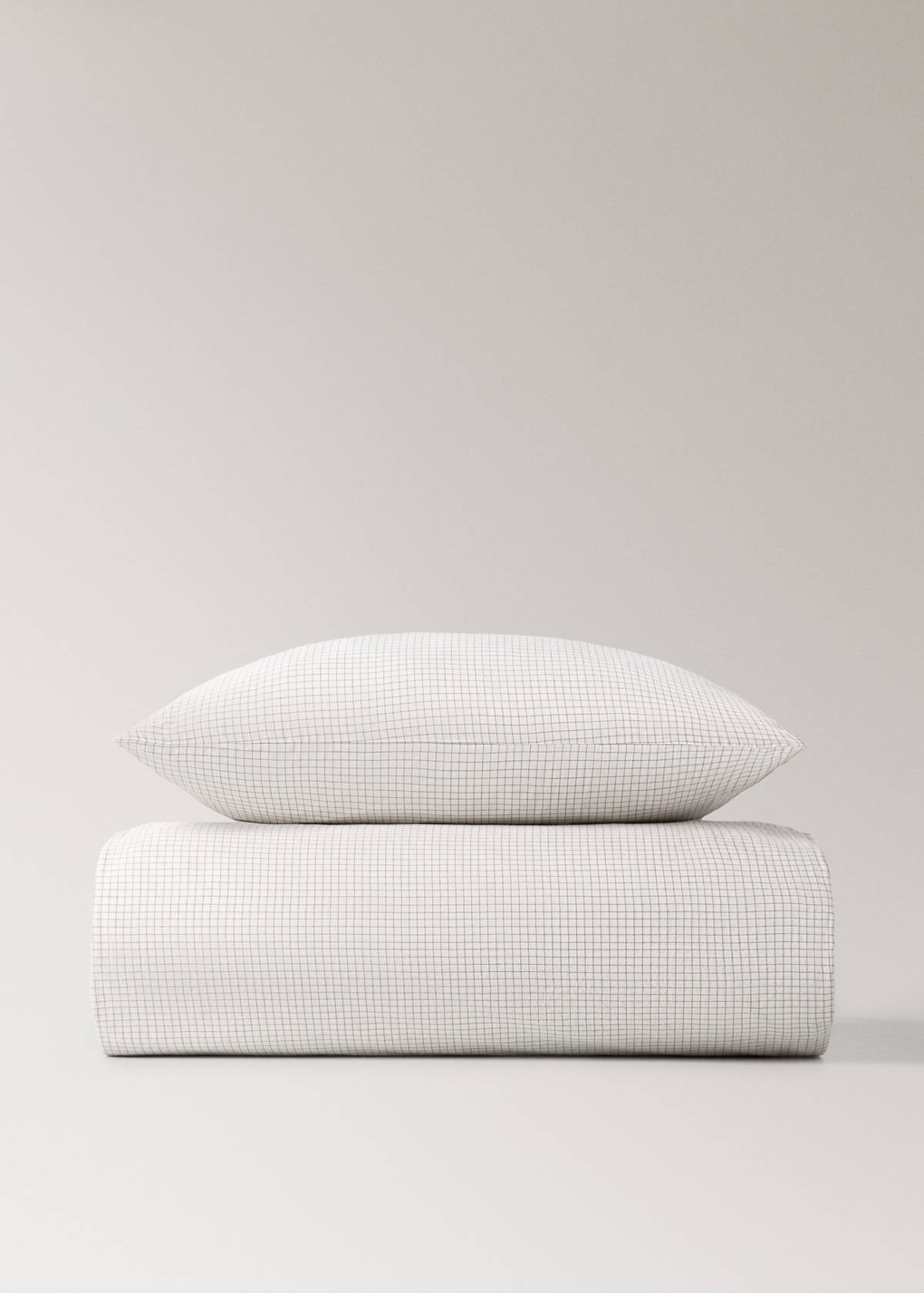 Yarn-dyed cotton duvet cover with mini-check print for cot — Ecru