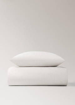 Yarn-dyed cotton duvet cover with mini-check print for cot — Ecru 5