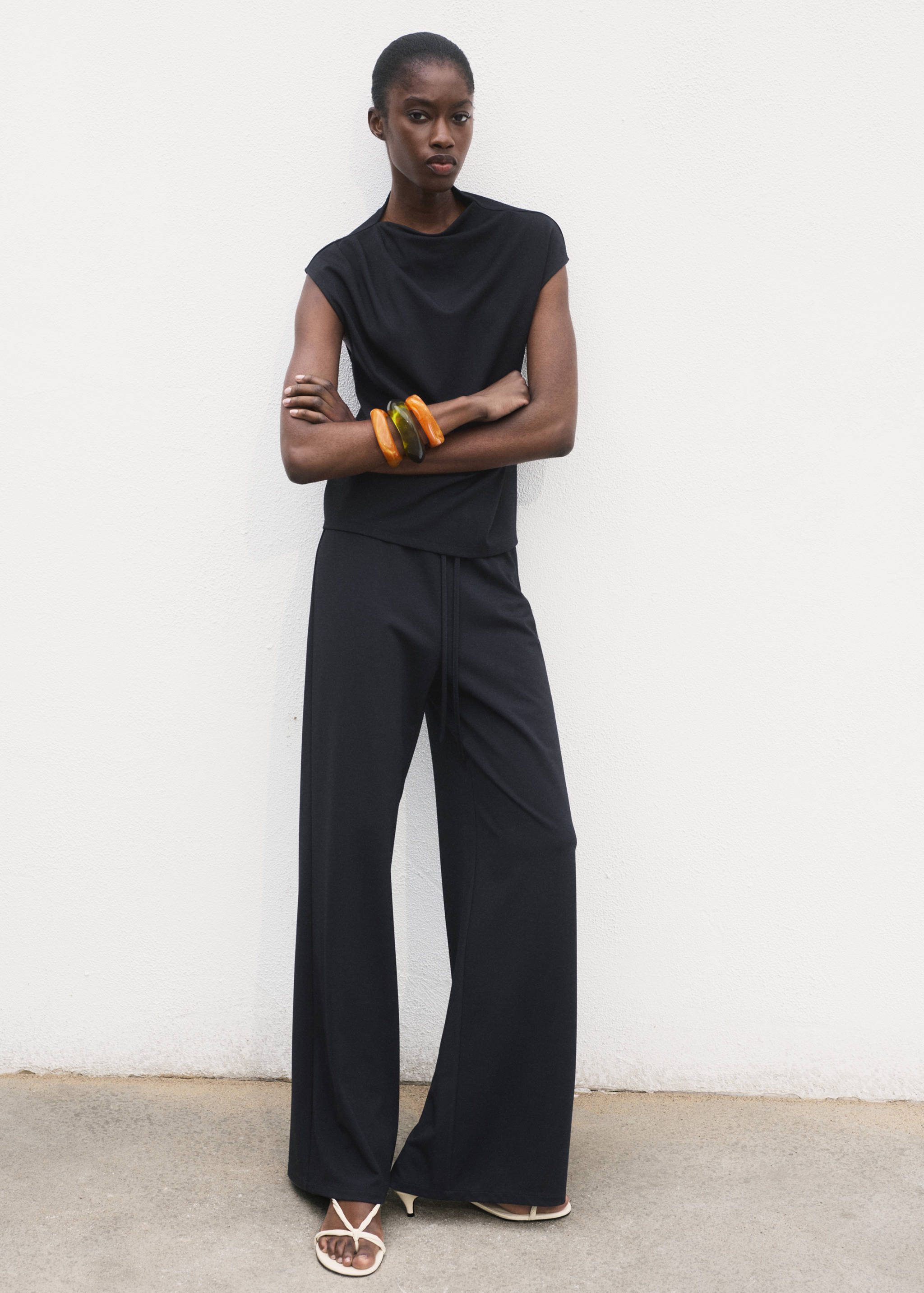 Wide leg trousers with elasticated waist - General plane