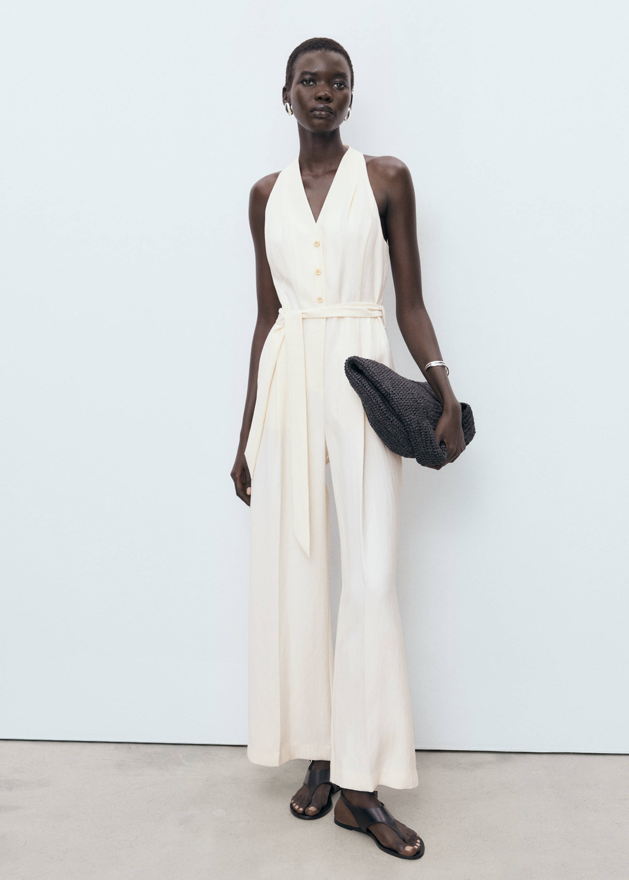 Halter-neck jumpsuit with belt - General plane