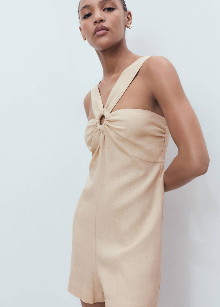 Linen jumpsuit with hoop detail — Sand
