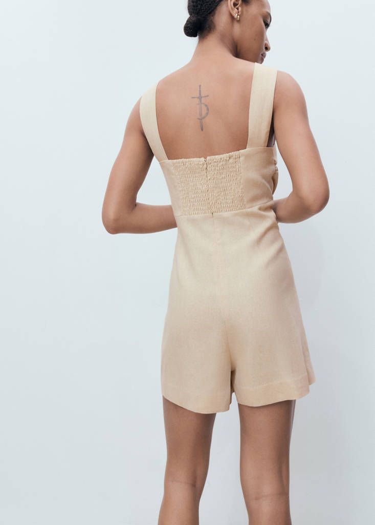 Linen jumpsuit with hoop detail — Sand