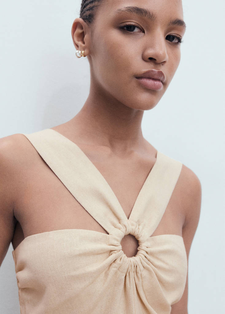 Linen jumpsuit with hoop detail — Sand