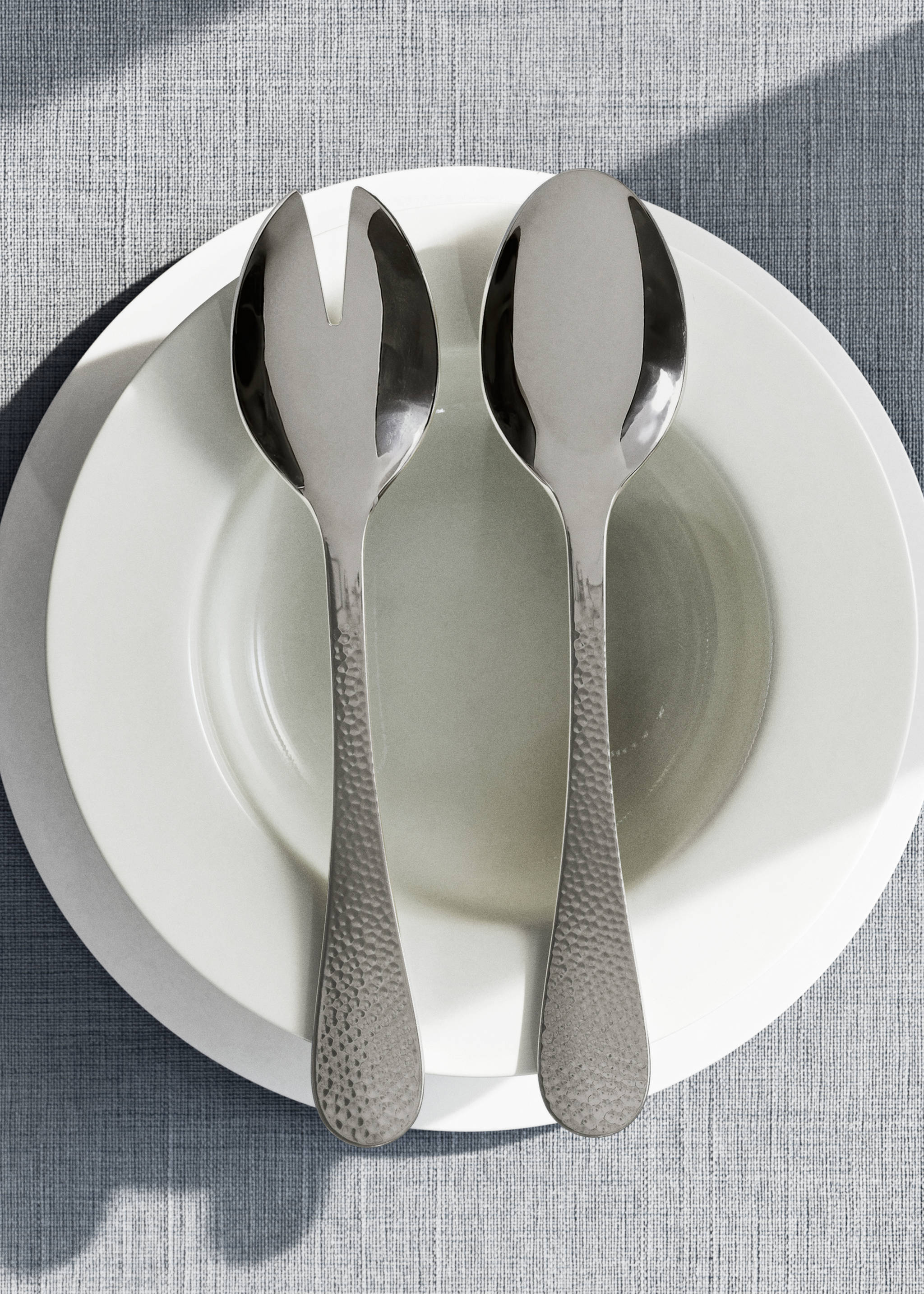Set of 2 hammered stainless steel serving spoons - General plane
