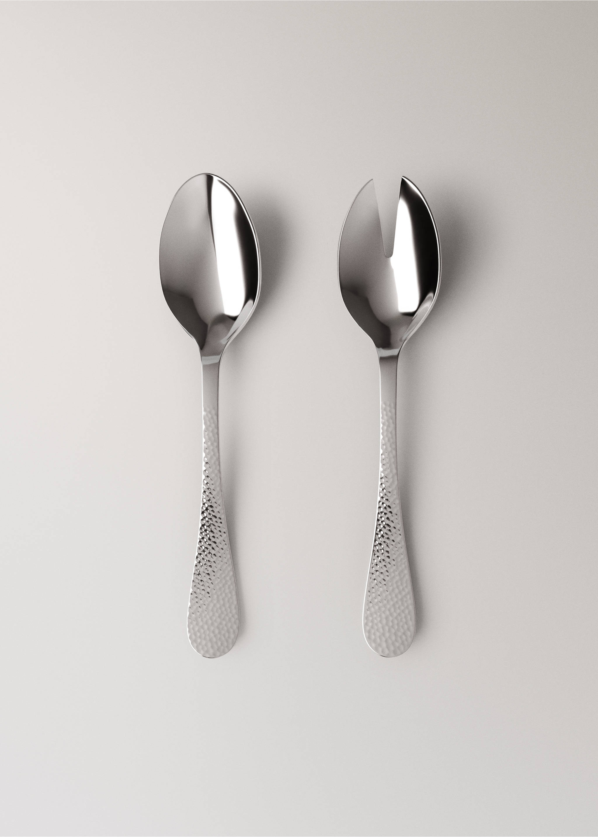 Set of 2 hammered stainless steel serving spoons - Article without model, Grey. Ref: 17092035-00.