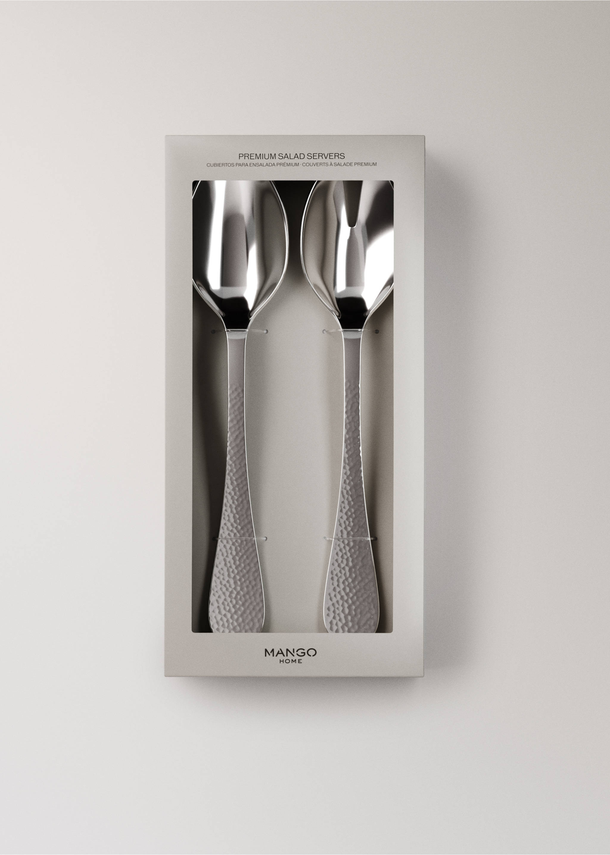 Set of 2 hammered stainless steel serving spoons - Details of the article 3, Grey. Ref: 17092035-00.