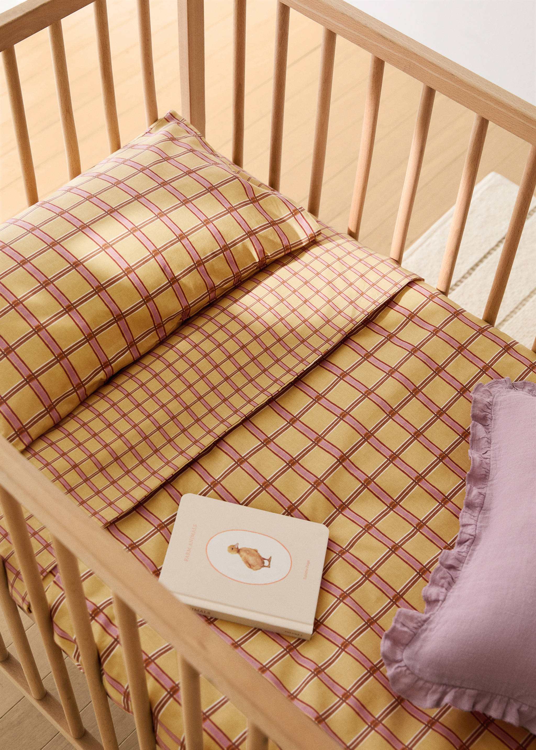 Vändbart påslakan för spjälsäng i percale-bomull med rutmönster - Allmän bild