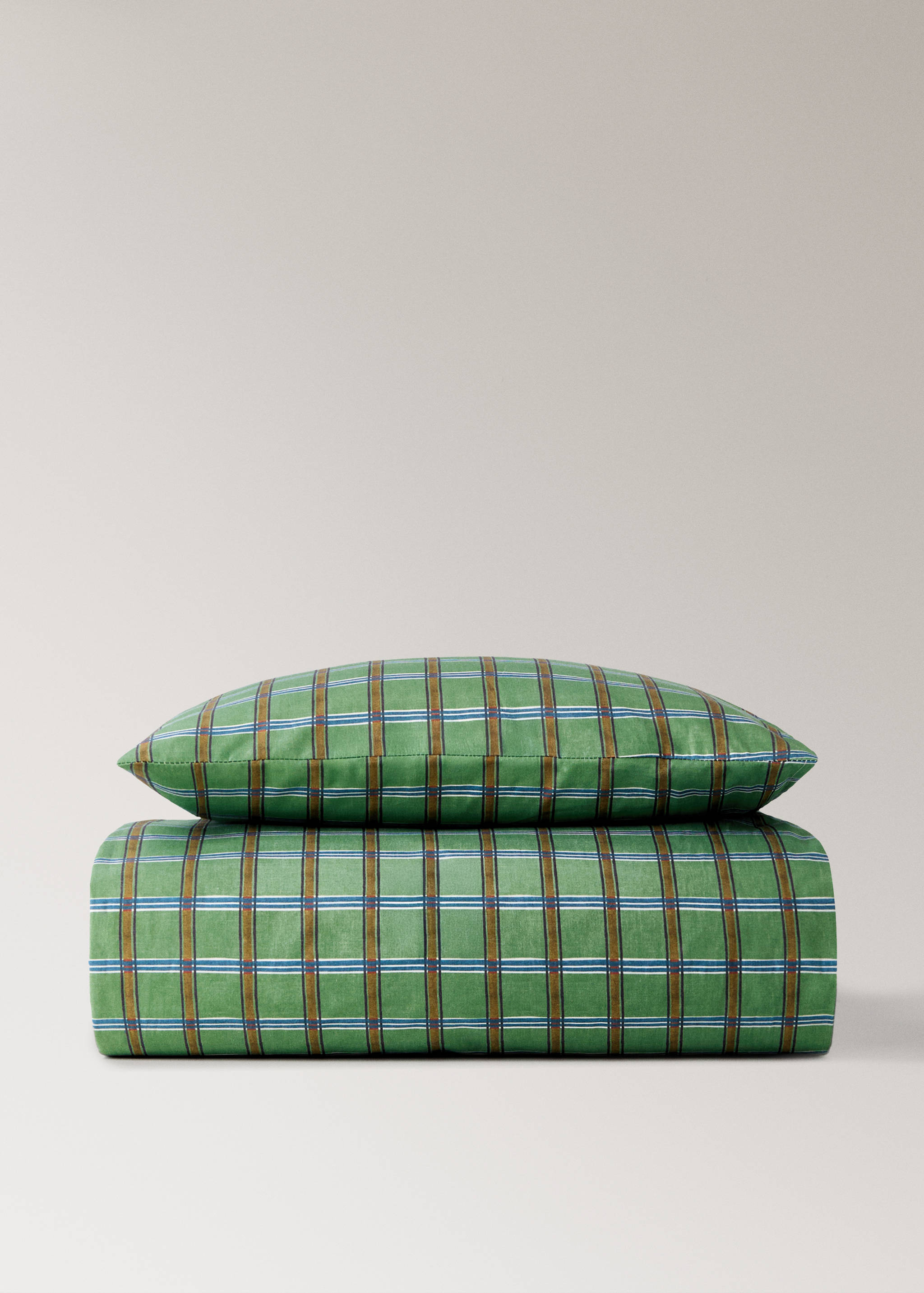 Reversible percale cotton check-print duvet cover for cot - Article without model