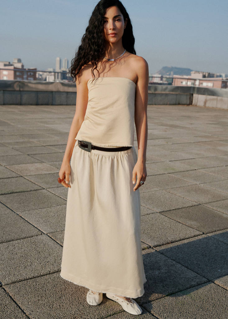 Strapless linen-blend top — Pastel Yellow