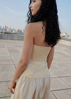 Strapless linen-blend top — Pastel Yellow 3
