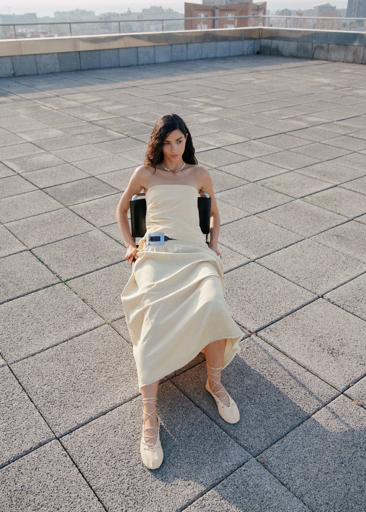 Strapless linen-blend top — Pastel Yellow