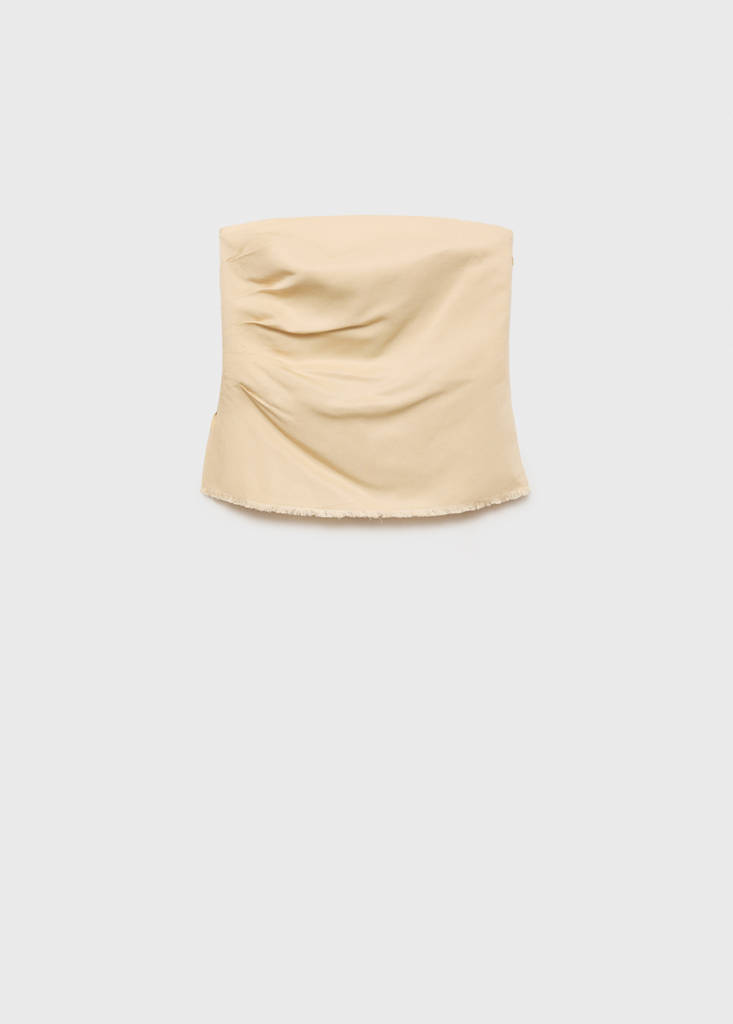 Strapless linen-blend top — Pastel Yellow