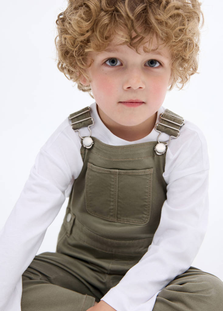 Long cotton dungarees — Khaki