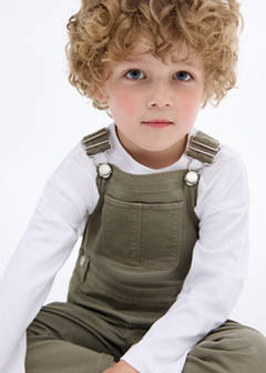 Long cotton dungarees — Khaki 2