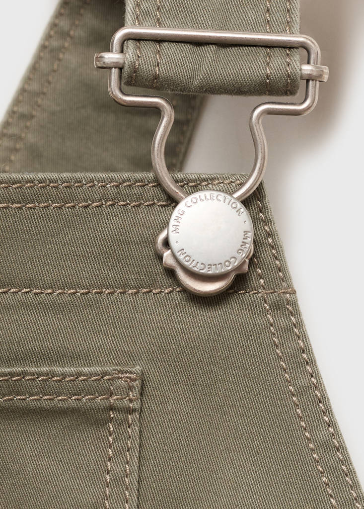 Long cotton dungarees — Khaki