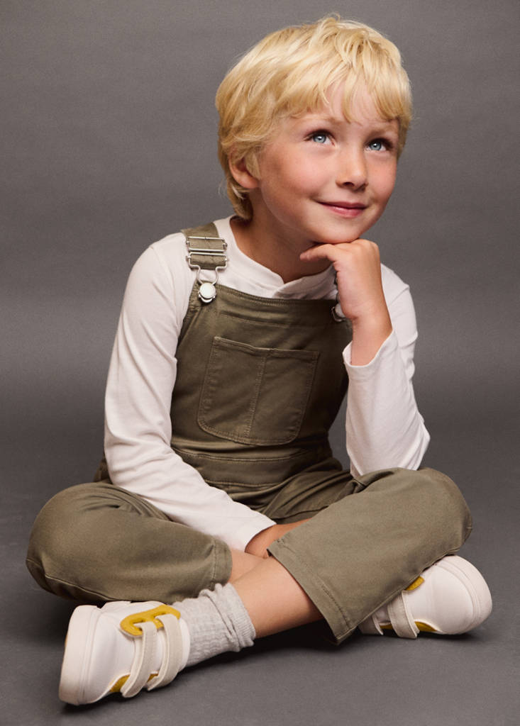 Long cotton dungarees — Khaki