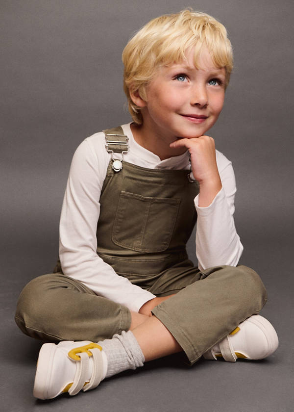 Long cotton dungarees — Khaki