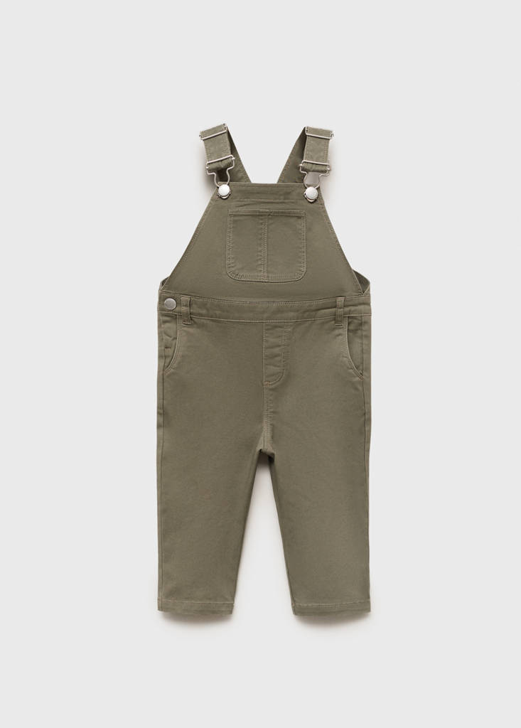 Long cotton dungarees — Khaki