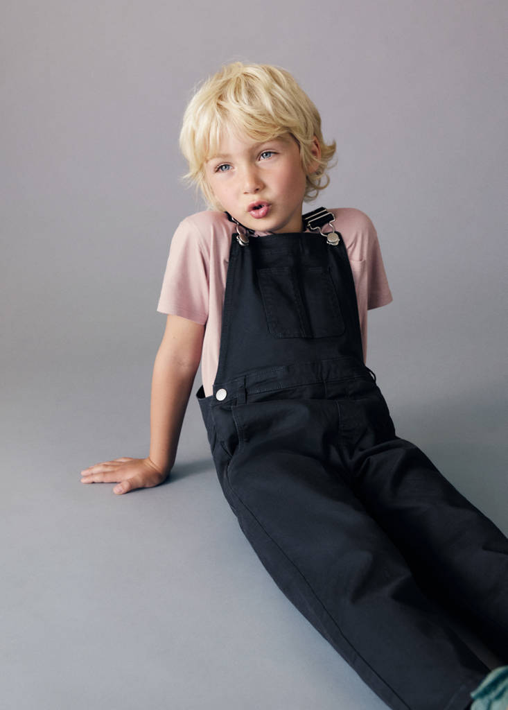Long cotton dungarees — Dark Navy