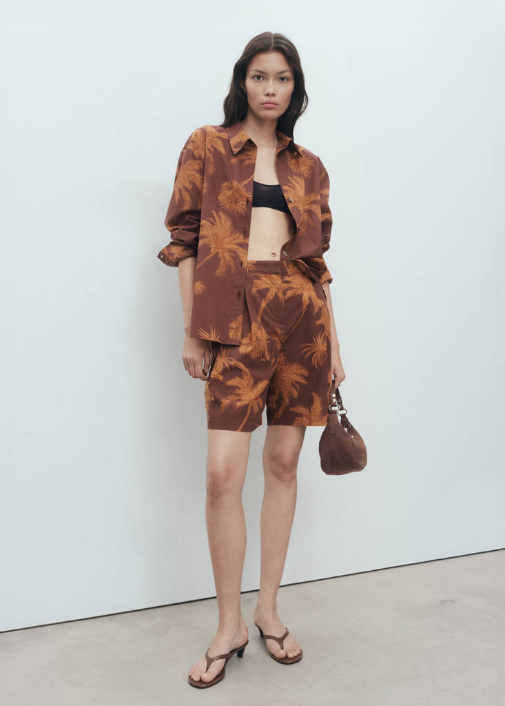 Palm tree print cotton shirt — Brown