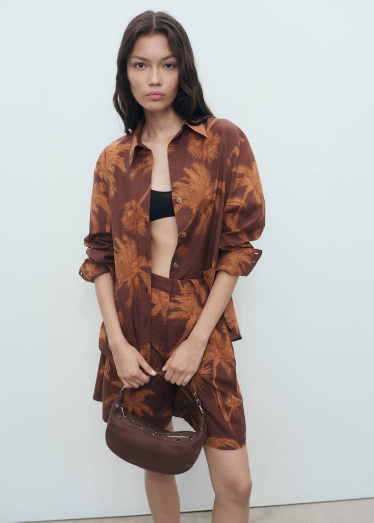 Palm tree print cotton shirt — Brown