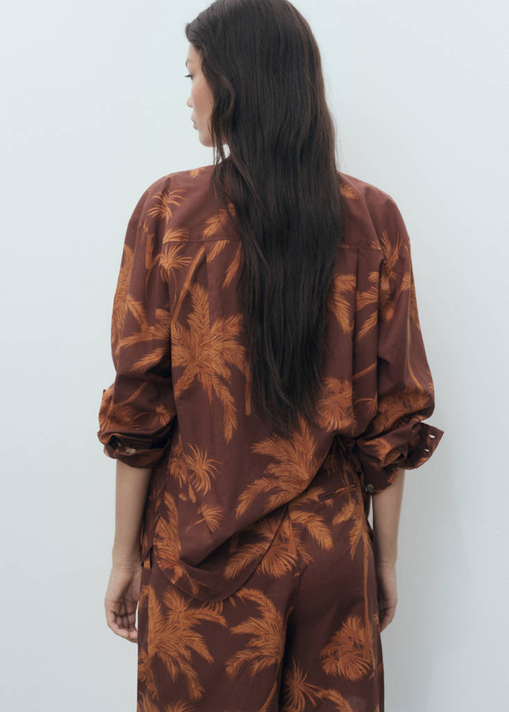 Palm tree print cotton shirt — Brown