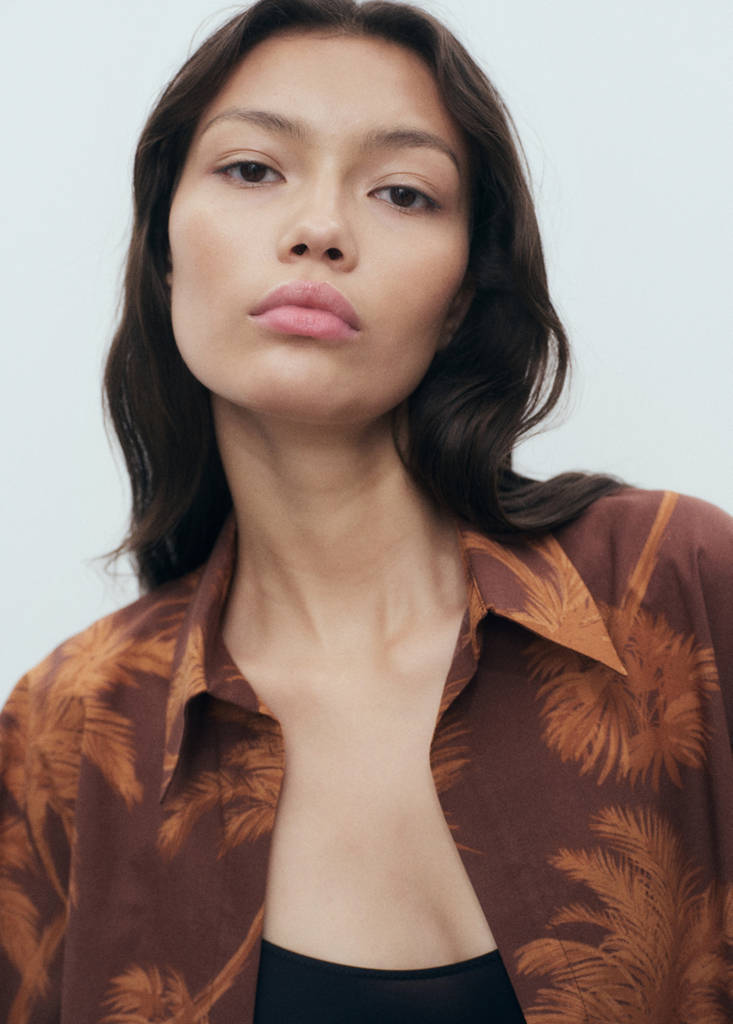 Palm tree print cotton shirt — Brown