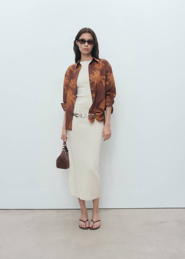 Palm tree print cotton shirt — Brown