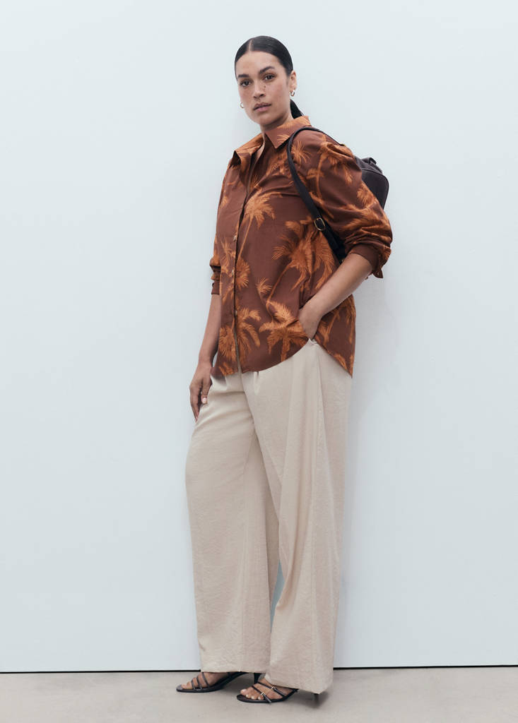 Palm tree print cotton shirt — Brown