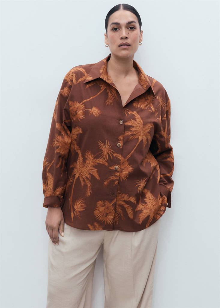Palm tree print cotton shirt — Brown