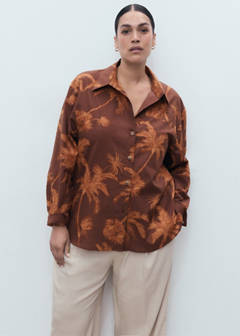 Palm tree print cotton shirt — Brown 8