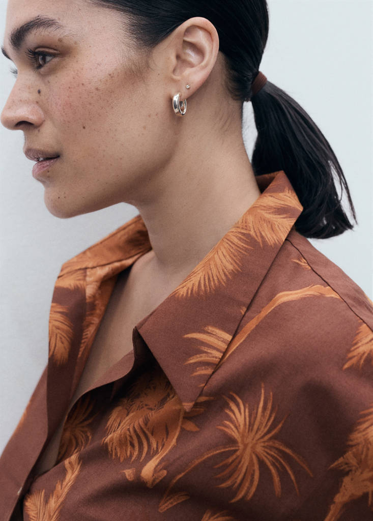 Palm tree print cotton shirt — Brown
