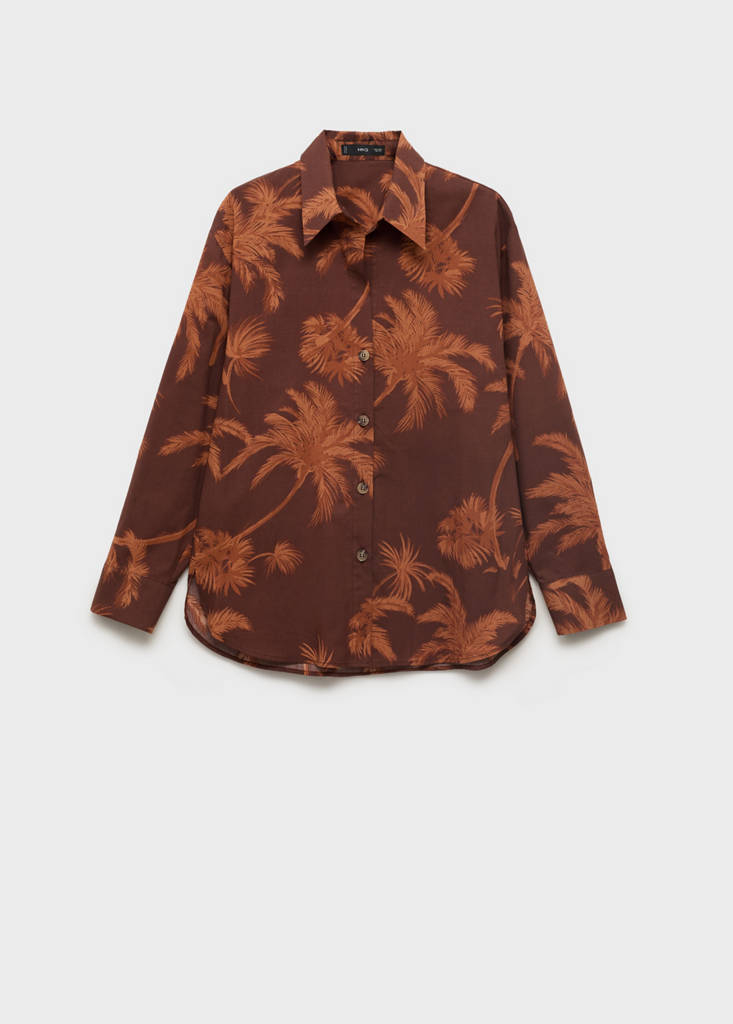 Palm tree print cotton shirt — Brown
