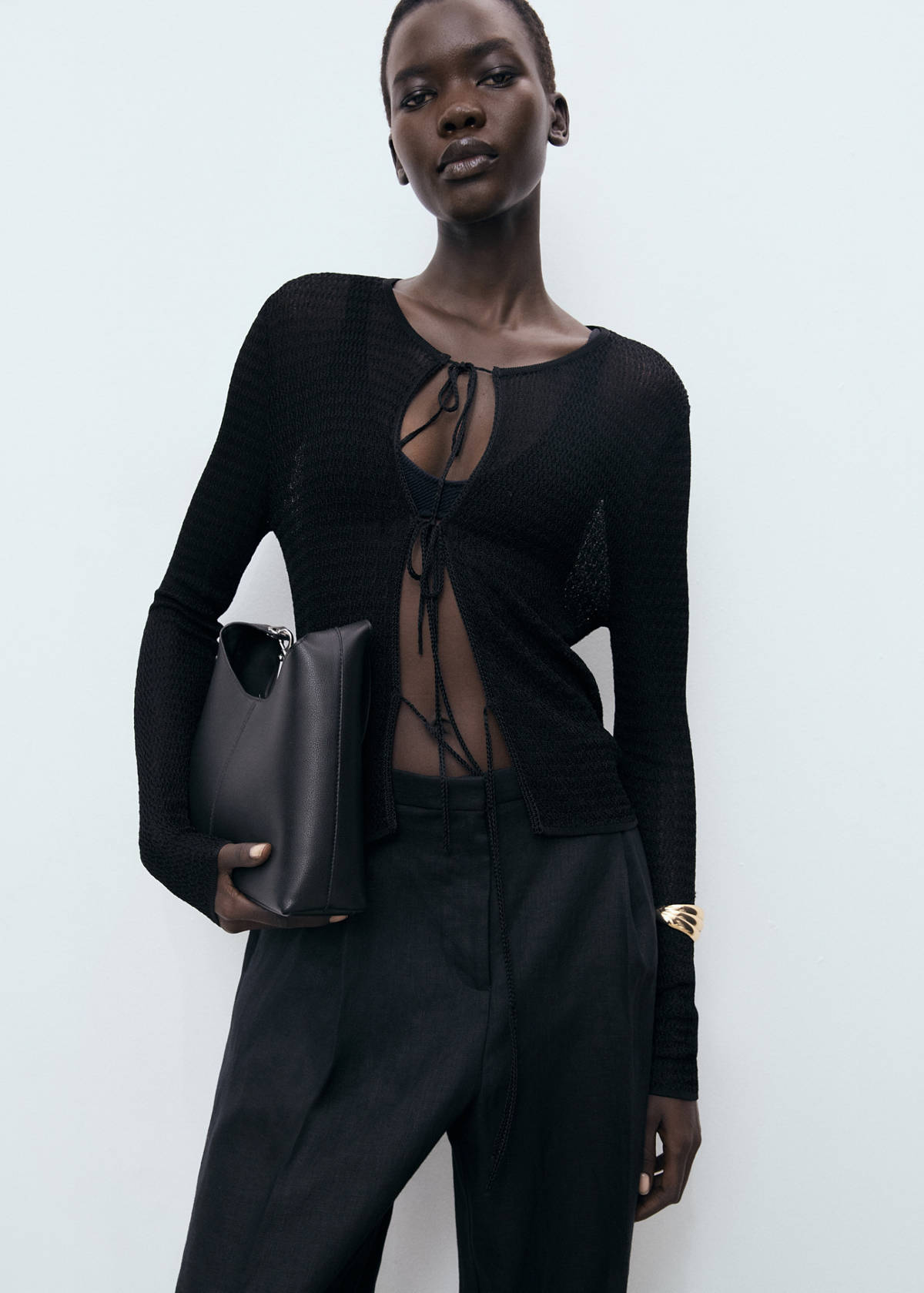 Knitted cardigan with ties — Black