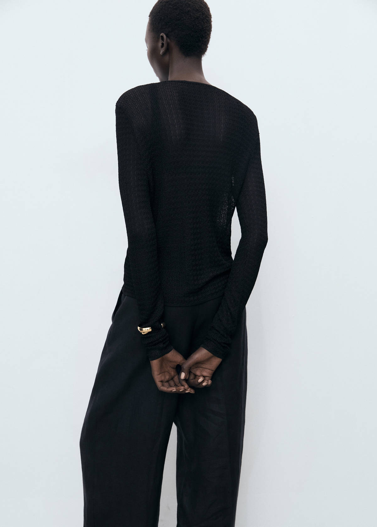 Knitted cardigan with ties — Black