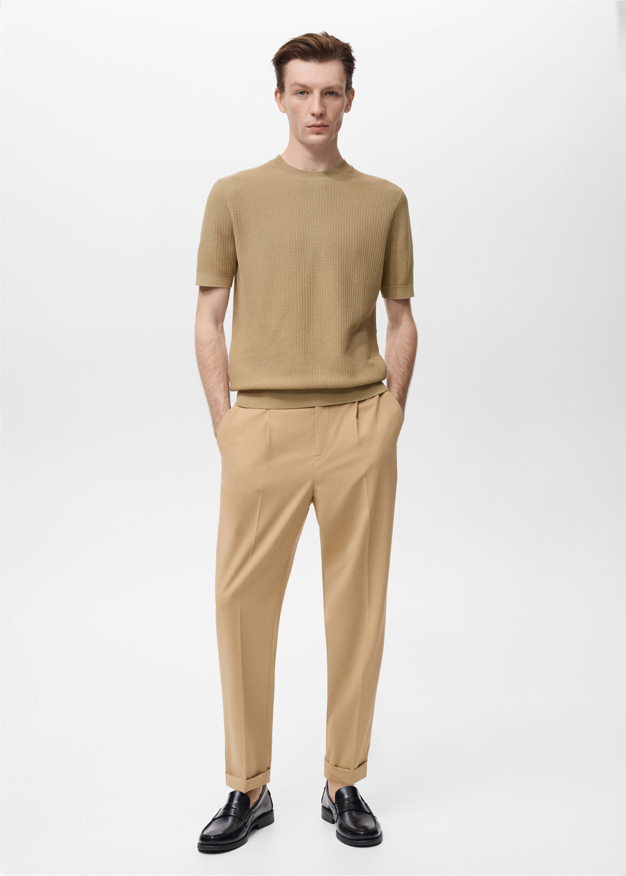 100% cotton knitted t-shirt - General plane, Beige. Ref: 17092904-00.