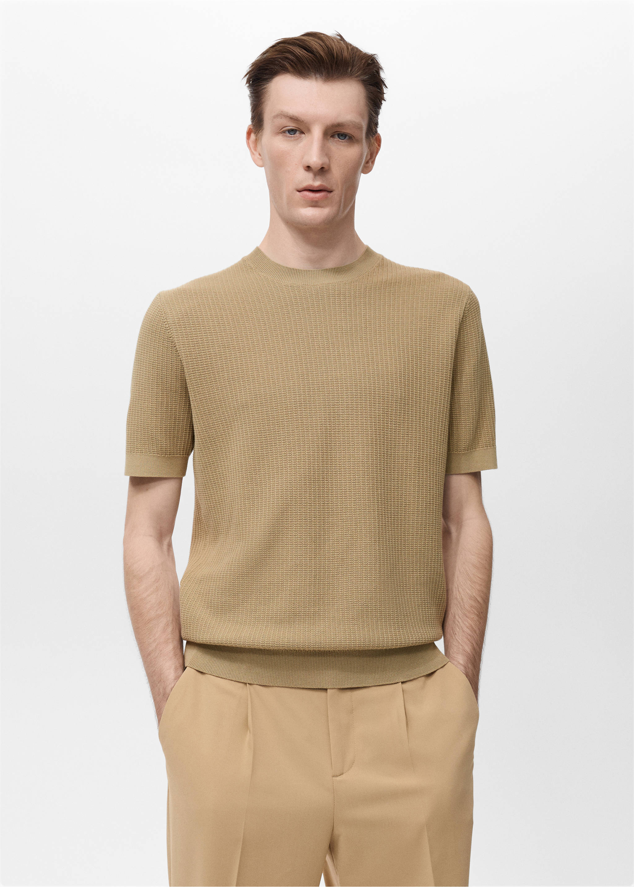 100% cotton knitted t-shirt - Medium plane, Beige. Ref: 17092904-00.