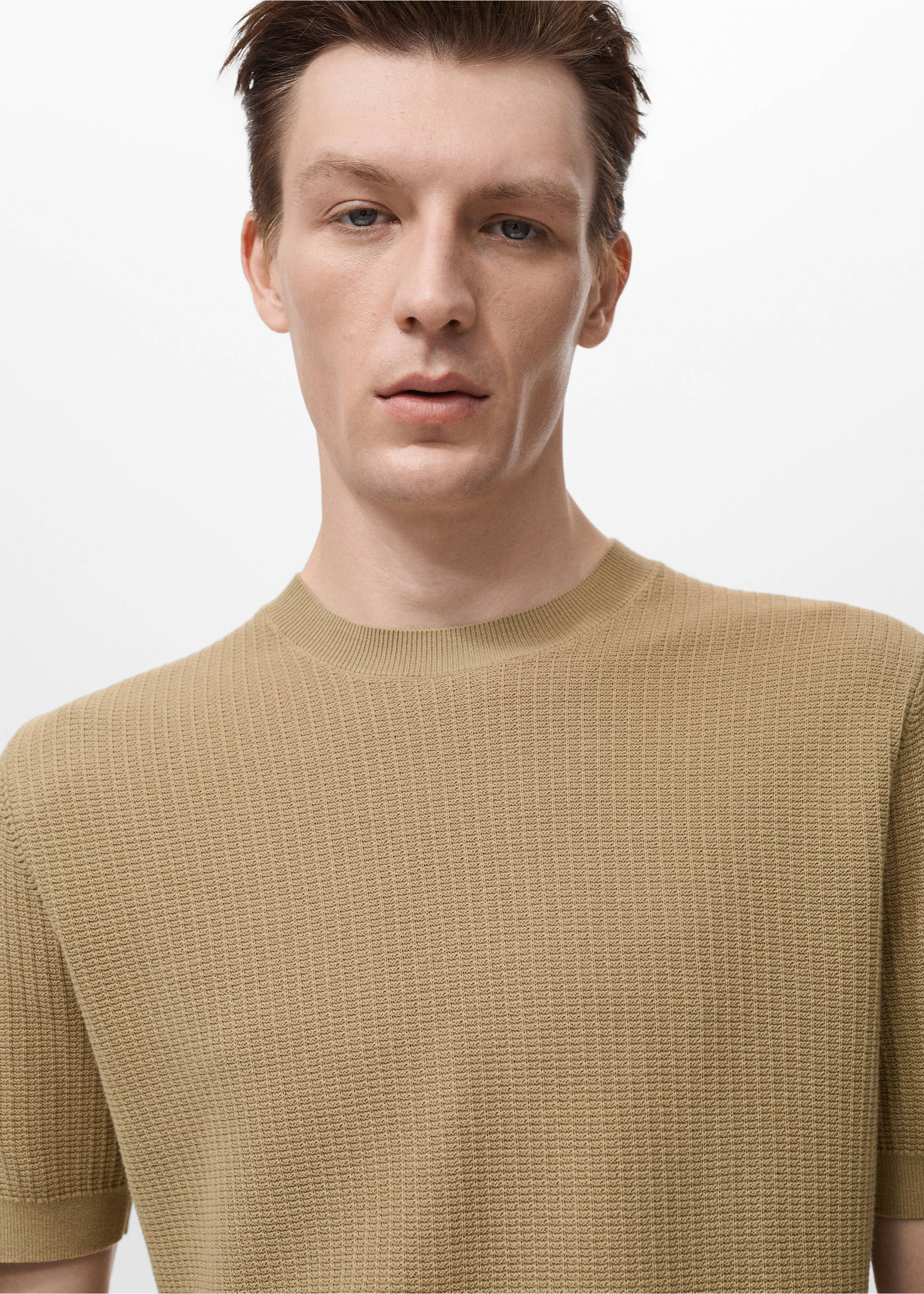 100% cotton knitted t-shirt - Details of the article 1, Beige. Ref: 17092904-00.
