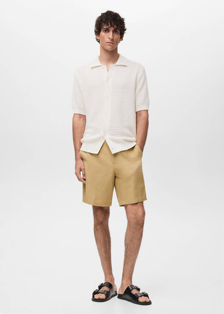 MANGO MAN - Chemise maille ajourée coton blanc cassé - L