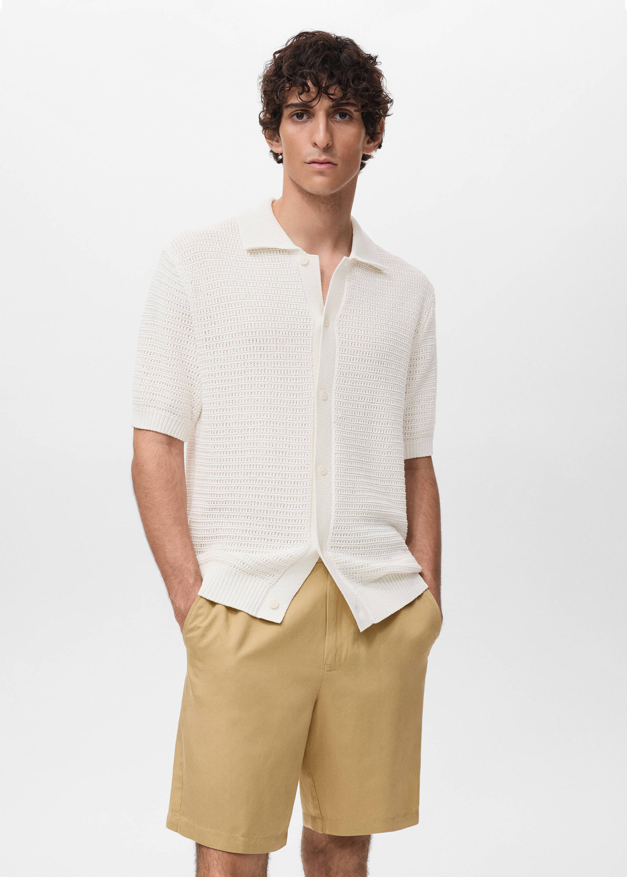 Рубашка из ажурного хлопкового трикотажа - Средний план