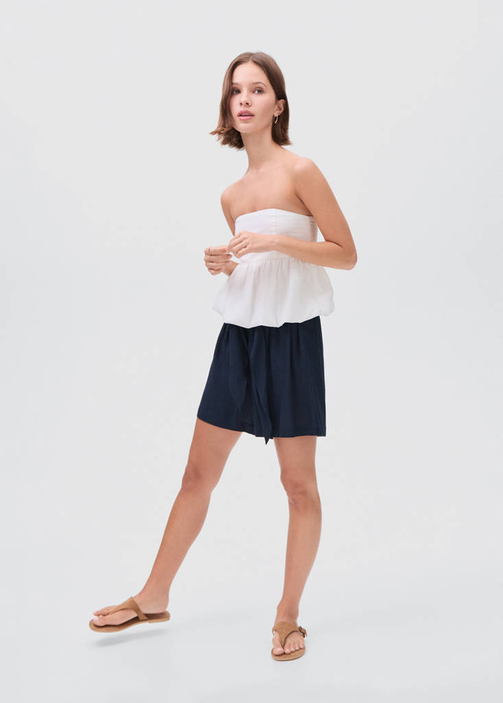 Linen shorts with bow — Navy
