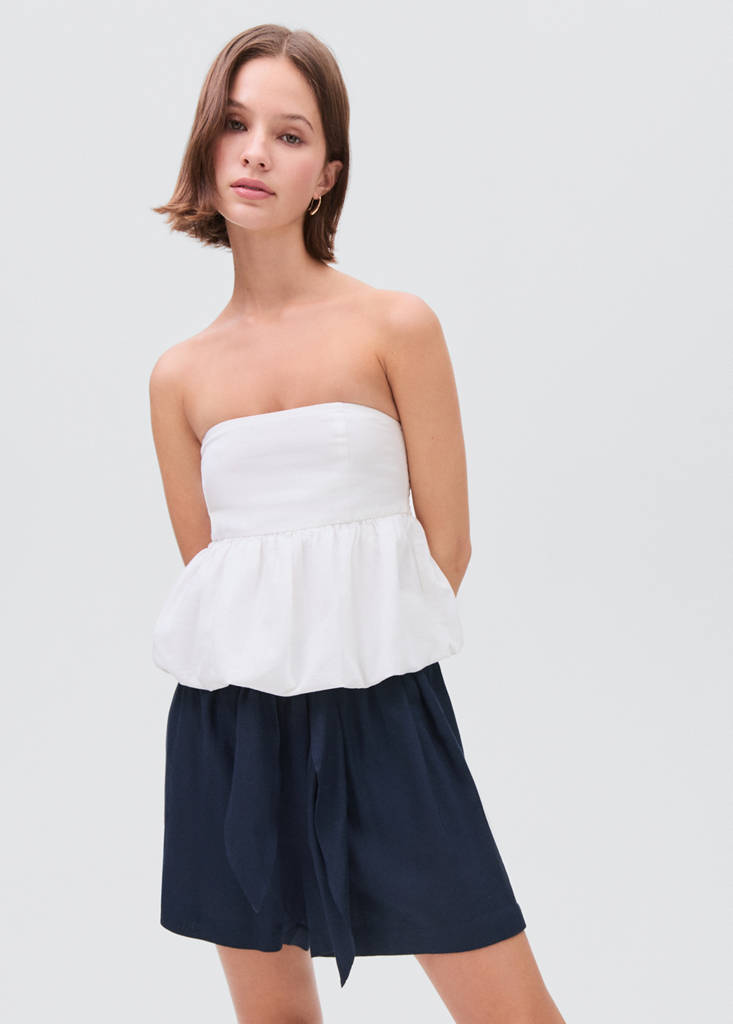 Linen shorts with bow — Navy