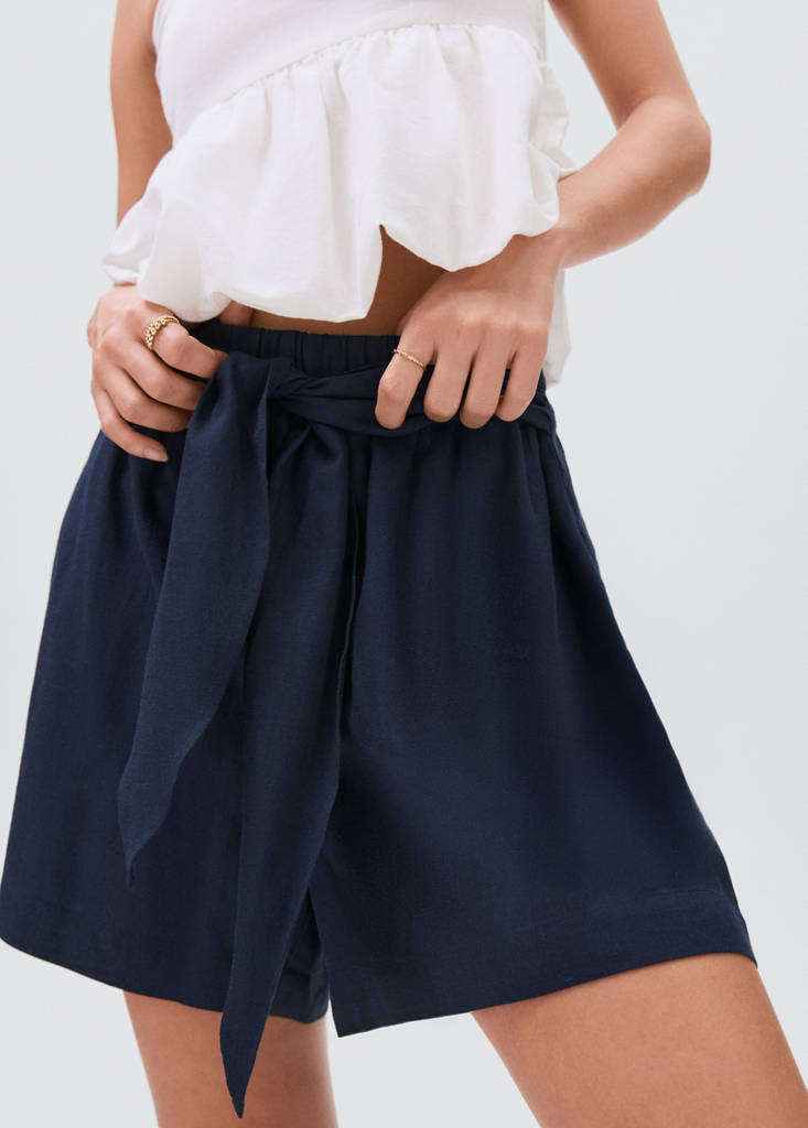Linen shorts with bow — Navy
