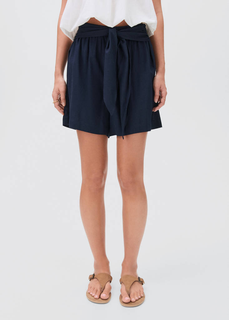 Linen shorts with bow — Navy