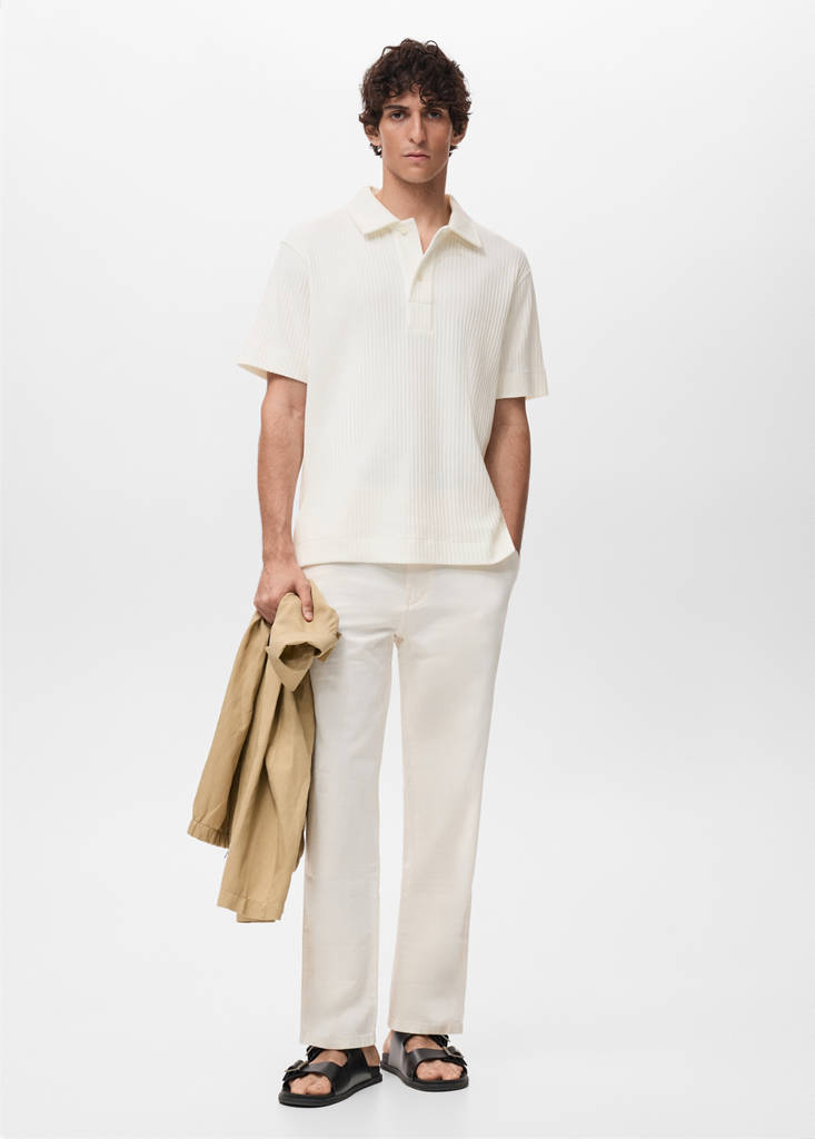 Textured knitted polo shirt — Off White